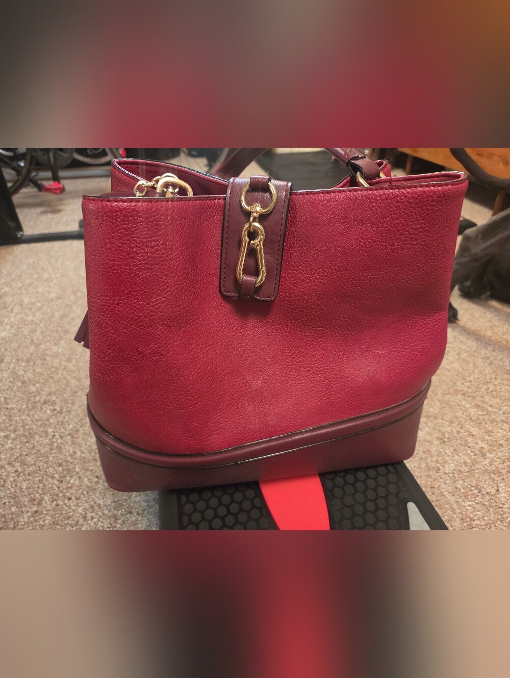 Kate Landry Berry Red Leather Tote with Gold Hardware